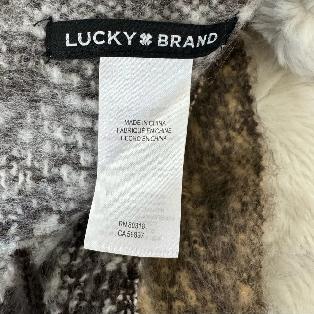 NEW Lucky Brand Brown Ombre Plaid Fringe Blanket Scarf One Size